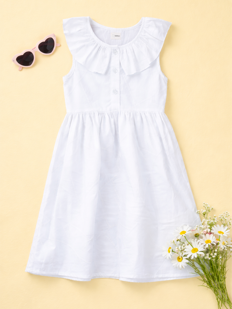 Baby Girl White Sleeveless Ruffle Frock | 100% Organic Cotton