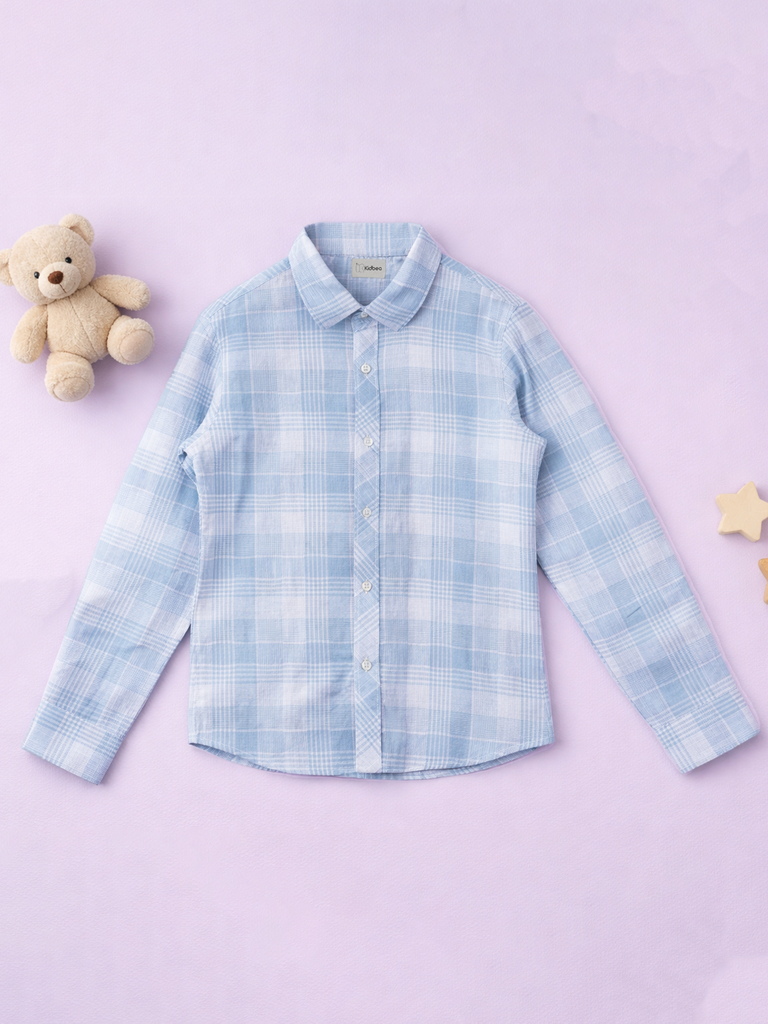 Boys Light Blue Checked Shirt | 100% Organic Cotton
