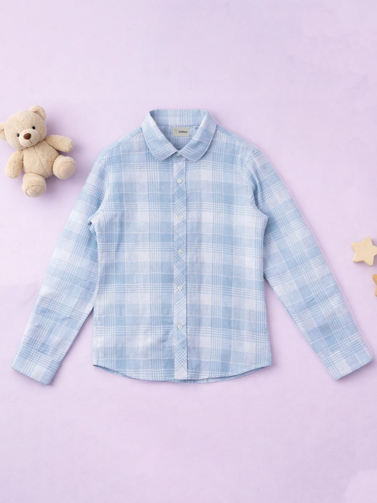 Boys Light Blue Checked Shirt | 100% Organic Cotton