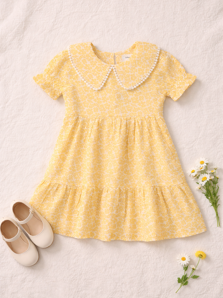 Girls Floral Print Casual Frock | 100% Organic Cotton