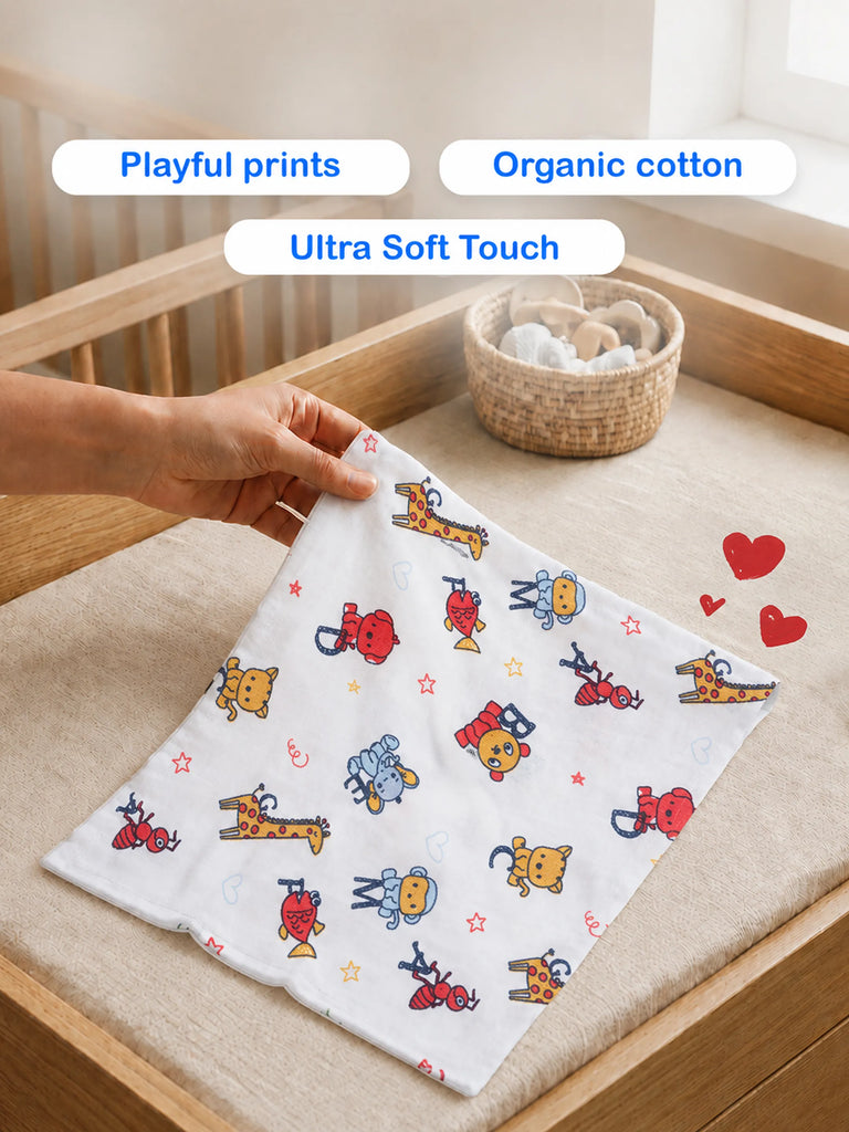 Organic Cotton Muslin Baby Napkin Pack of 5 – Soft & Breathable Baby Napkins