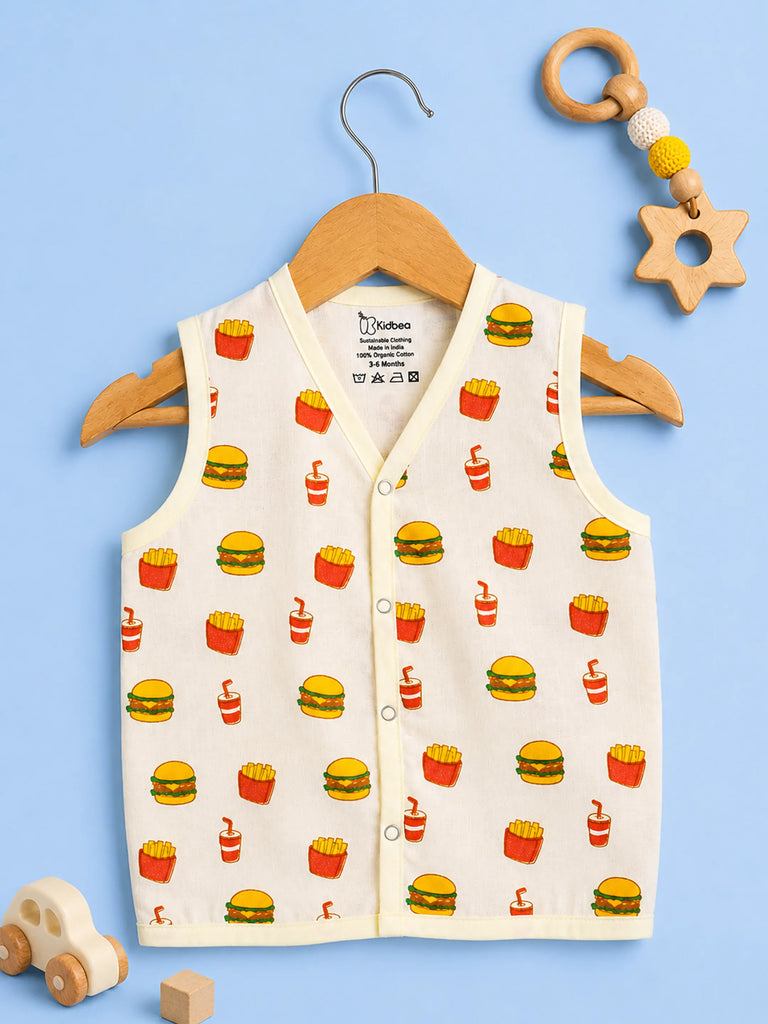 BambooTEC™ Bamboo Muslin Baby Jhabla Pack of 5 – Fast Food, Numbers, Submarine, Gaming & Alphabet Prints