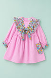 Light Organic Cotton Pink Floral Collar Full Sleeve Frock Dress