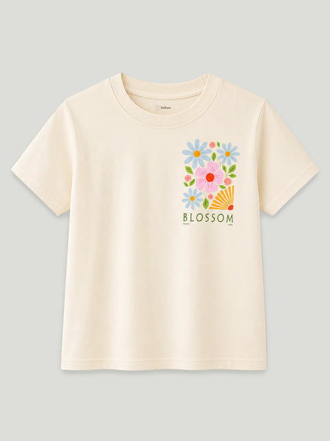 Bamboo Fabric Girls T-Shirt – Blossom Flower Print Soft Breathable Tee