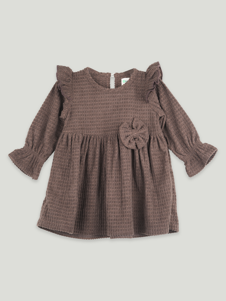 Baby Girl Full Sleeve Ruffle Frock with Floral Applique | Soft Cotton