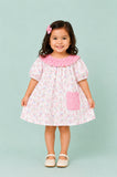Light Organic Cotton Floral Print Pink Collar Frock Dress