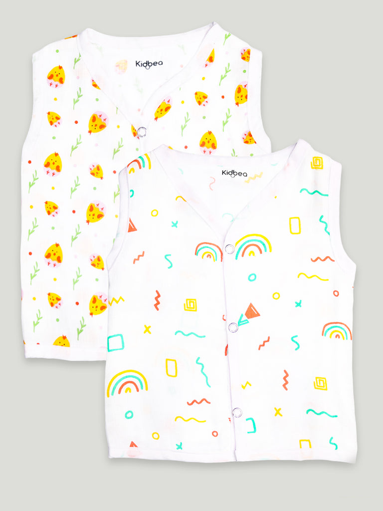 Extra Soft Mulmul Cotton Jhabla Cloth for Baby | Cute Chick and Rainbows Print May Vary
