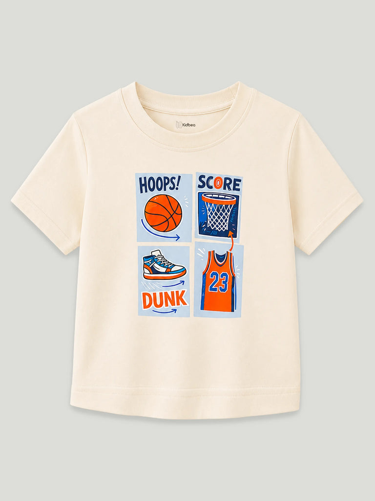 Bamboo Fabric Unisex Kids T-Shirt – Basketball Print Soft Breathable Tee