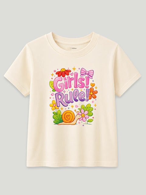 Bamboo Fabric Girls T-Shirt – Girls Rule Print Soft Breathable Half Sleeve Tee