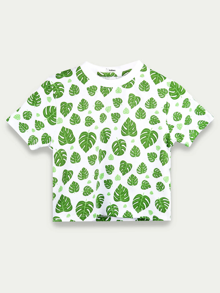 Organic Cotton Unisex Kids Co-ord Set – Soft Breathable Leaf Print T-Shirt & Shorts Set