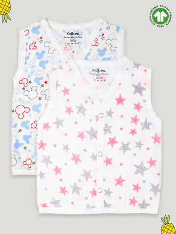 Kidbea Extra Soft Muslin Cotton Jhabla Cloth for Baby | Mickey and Star Print | Print May Vary