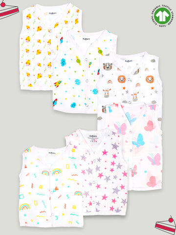 Kidbea Extra Soft Muslin Cotton Jhabla Cloth for Baby | Cute Chick, Space, Tiger, Star, Butterfly and Rainbow | Print Pack of 6 | Print May Vary