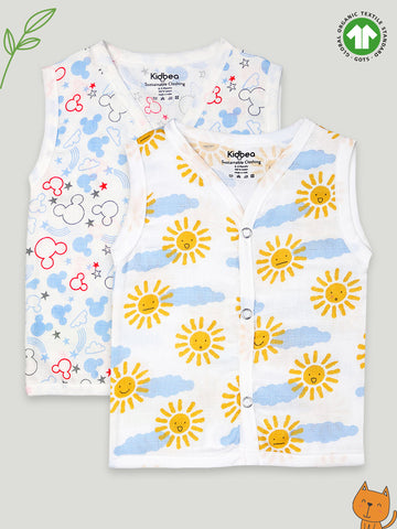 Extra Soft Muslin Cotton Jhabla Cloth for Baby | Sun and Micky Print | Print May Vary