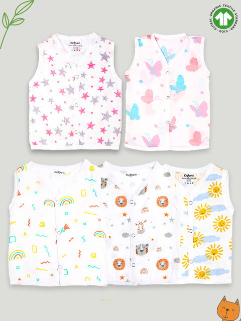 Extra Soft Muslin Cotton Jhabla Cloth for Baby | Star, Butterfly, Rainbows, Tiger and Sun Print | Pack of 5 | Print May Vary