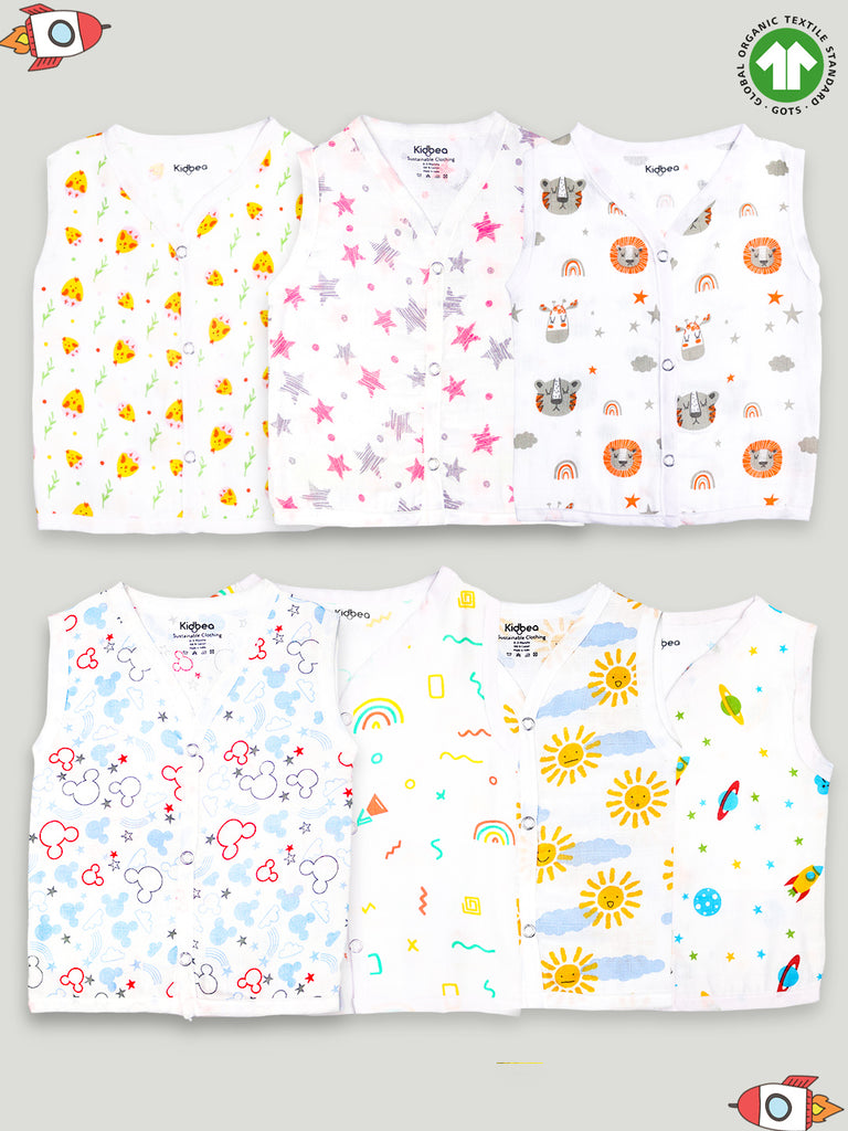 Kidbea Extra Soft Mulmul Cotton Jhabla Cloth for Baby | Cute Chick, Star, Tiger, Mickey, Space, Sun and Rainbow Print | Pack of 7 | Print May Vary