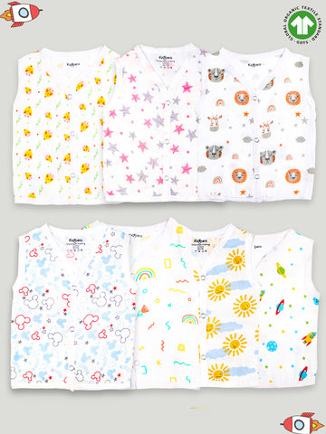 Kidbea Extra Soft Mulmul Cotton Jhabla Cloth for Baby | Cute Chick, Star, Tiger, Mickey, Space, Sun and Rainbow Print | Pack of 7 | Print May Vary