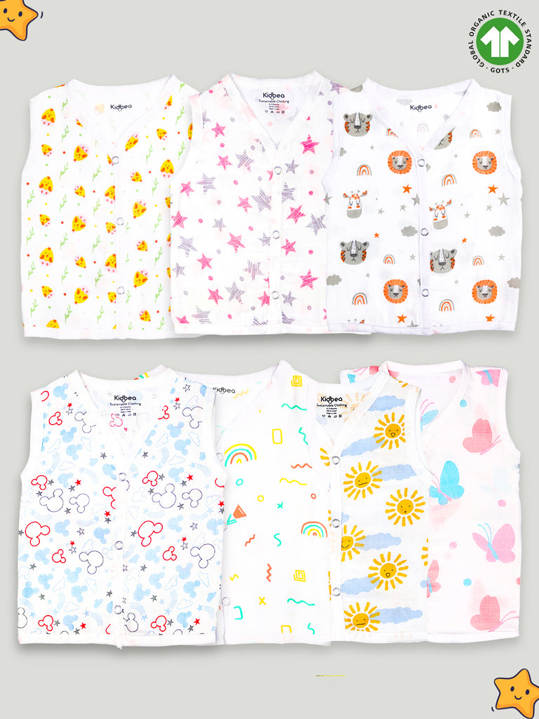 Kidbea Extra Soft Mulmul Cotton Jhabla Cloth for Baby | Cute Chick, Star, Tiger, Mickey, Butterfly, Sun and Rainbow Print | Pack of 7 | Print May Vary