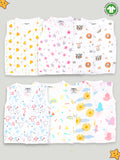 Extra Soft Mulmul Cotton Jhabla Cloth for Baby | Cute Chick, Star, Tiger, Mickey, Butterfly, Sun and Rainbow Print | Pack of 7 | Print May Vary