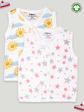 Kidbea Extra Soft Muslin Cotton Jhabla Cloth for Baby | Sun and Star Print | Print May Vary