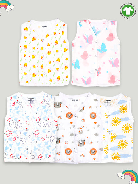 Extra Soft Muslin Cotton Jhabla Cloth for Baby | Cute Chick, Butterfly, Mickey, Tiger and Sun Print | Pack of 5 | Print May Vary