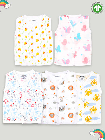 Extra Soft Muslin Cotton Jhabla Cloth for Baby | Cute Chick, Butterfly, Mickey, Tiger and Sun Print | Pack of 5 | Print May Vary