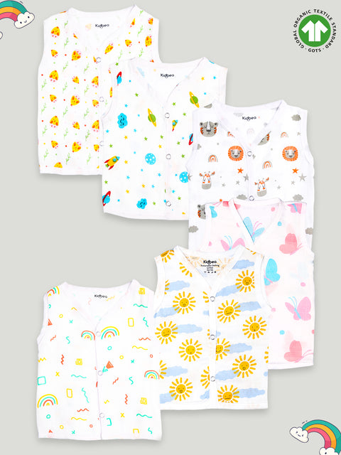 Extra Soft Muslin Cotton Jhabla Cloth for Baby | Cute Chick, Space, Tiger, Sun, Butterfly and Rainbow Print | Pack of 6 | Print May Vary