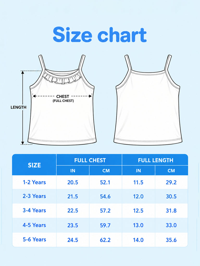 BambooTEC™ Bamboo Girls Camisole – White Sleeveless Ruffle Neck Camisole