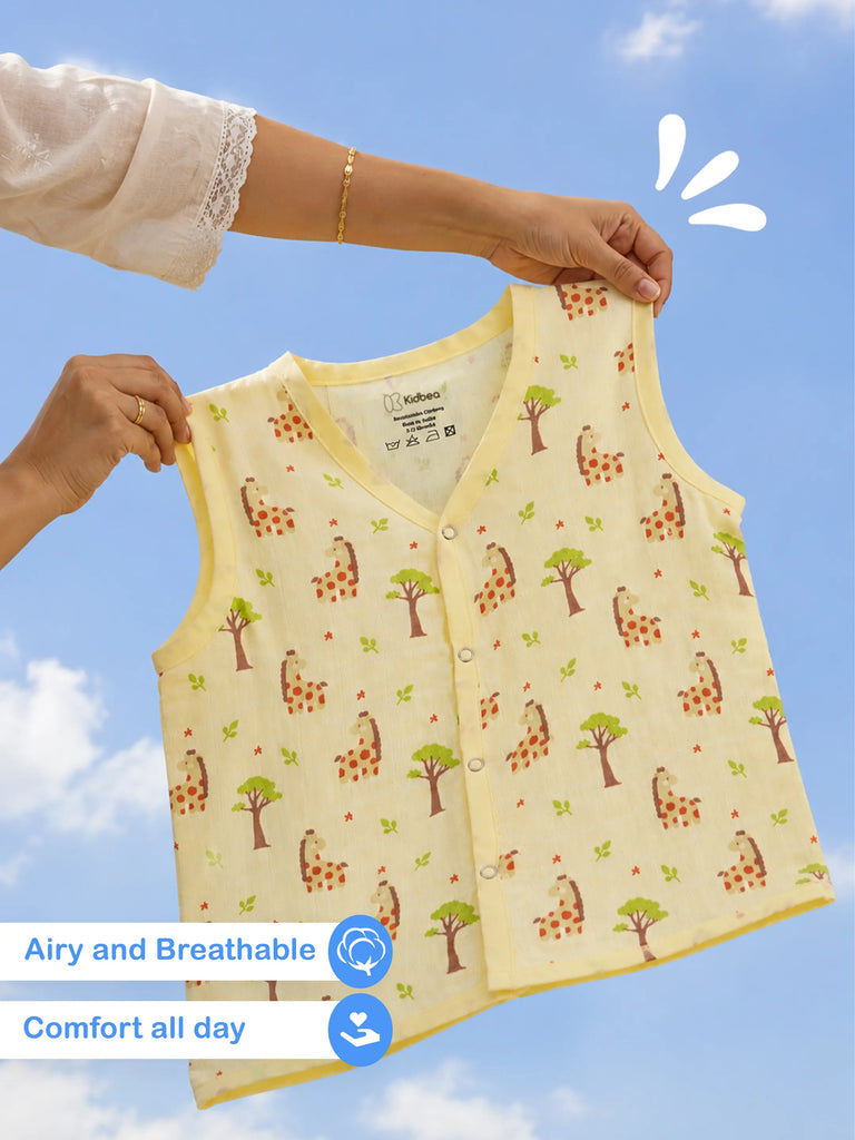 BambooTEC™ Bamboo Muslin Baby Jhabla – Giraffe & Tree Print