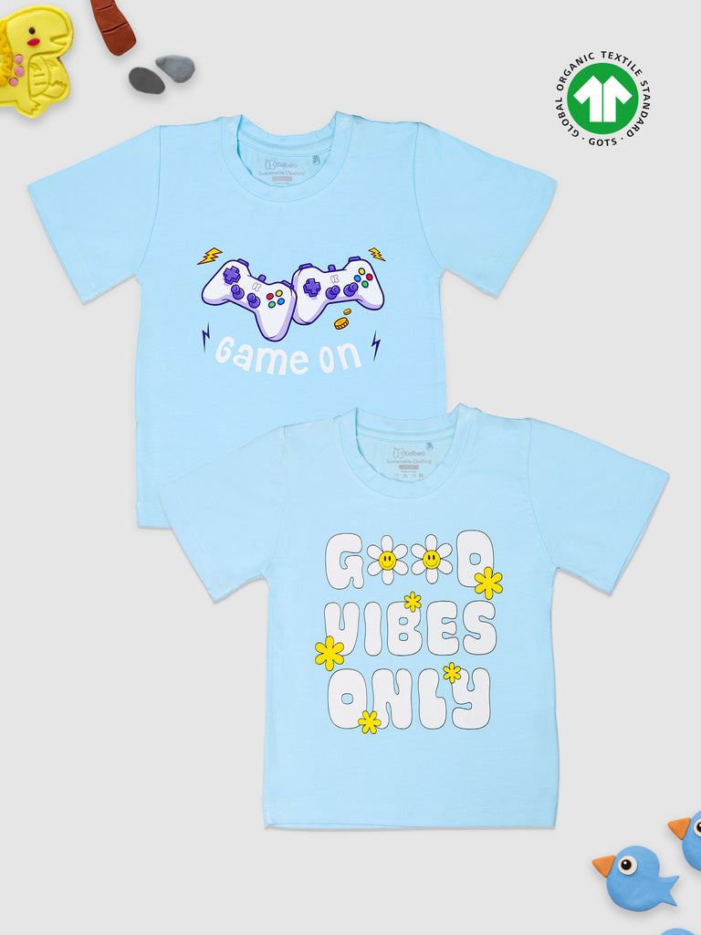 Kidbea 100% Bamboo fabric  boys T-Shirt (Pack of 2) | Good Vibes only & Game on