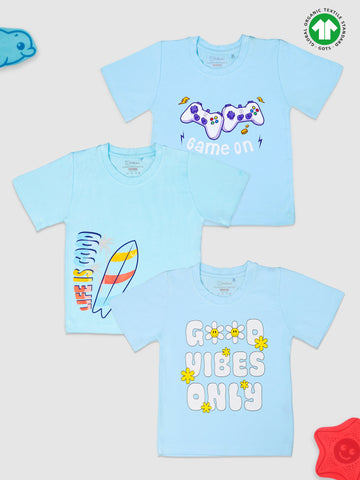 Kidbea 100% Bamboo fabric boys T-Shirt  (Pack of 3) | Good Vibes only, Game on & Life is Good
