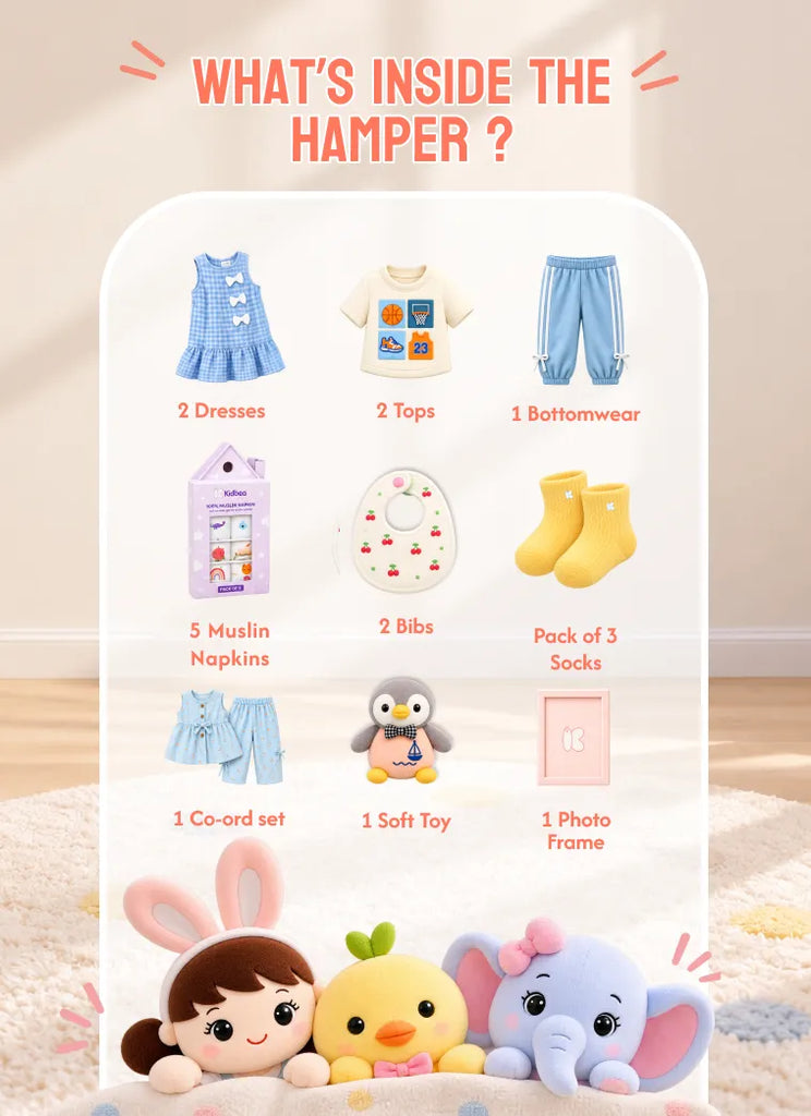 Birthday - Customizable Kids Gift Hamper for Boys & Girls – Clothing, Muslin Napkins, Socks & More