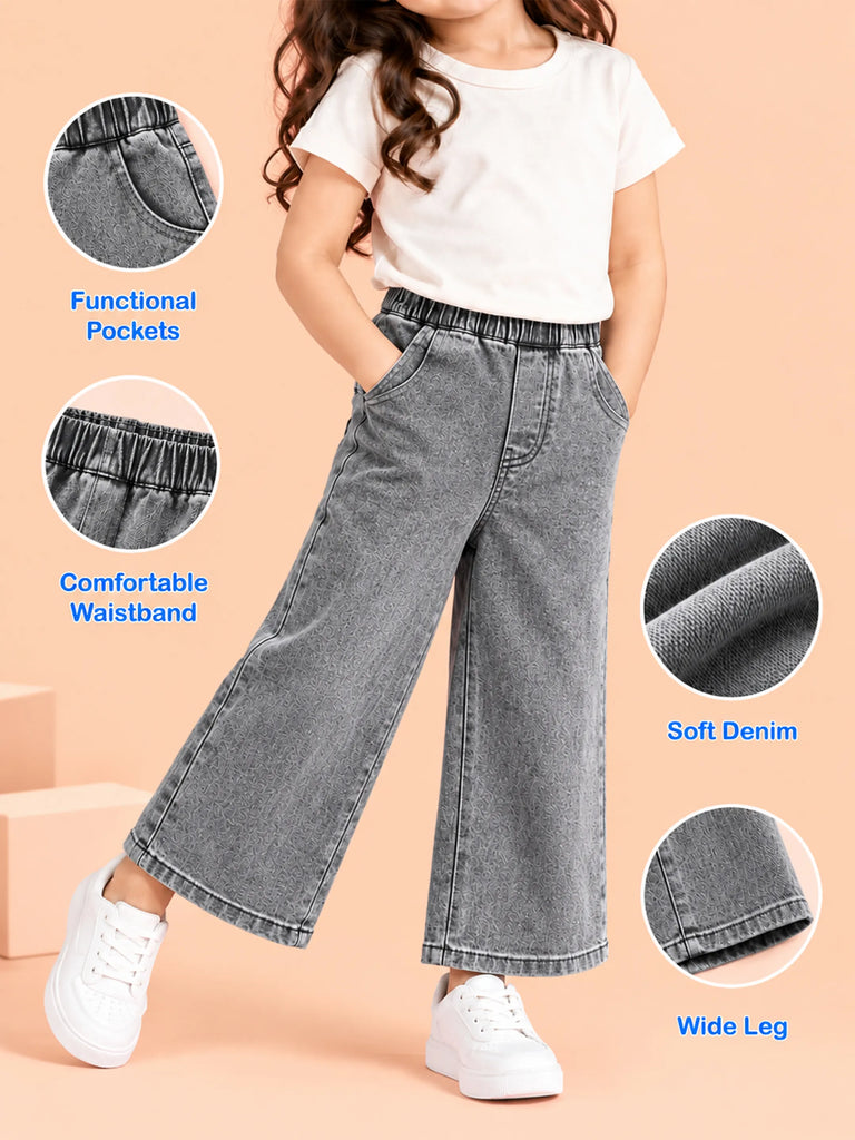 Unisex Denim Jeans – Grey Wide-Leg Casual Jeans with Elasticated Waist