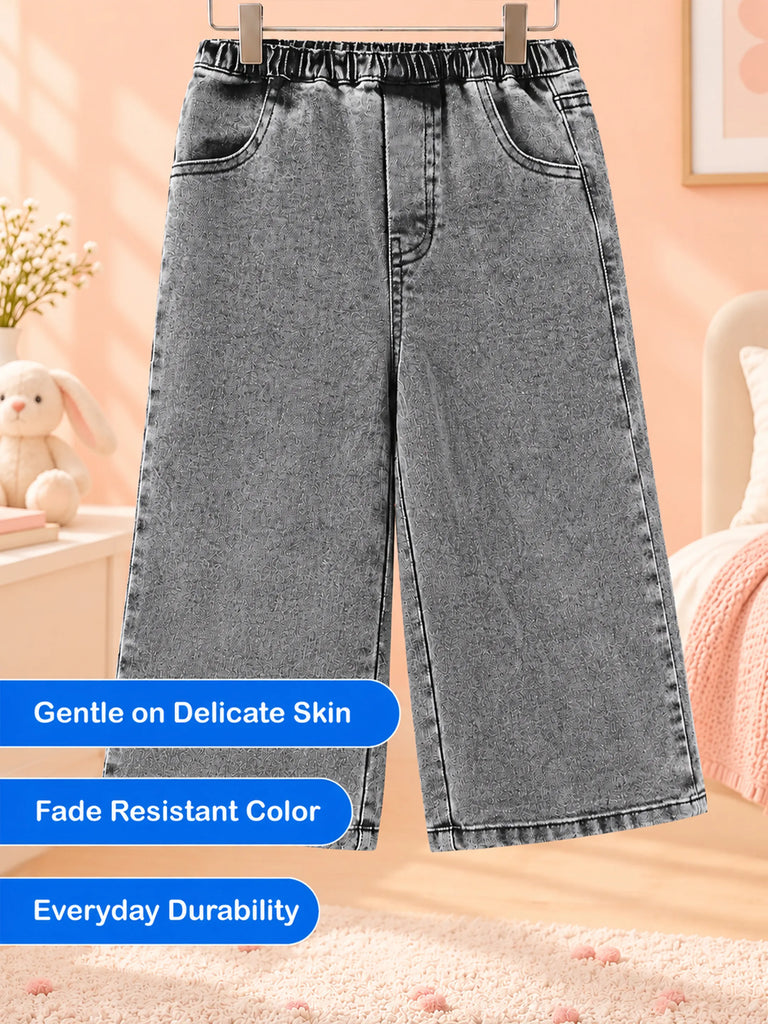 Unisex Denim Jeans – Grey Wide-Leg Casual Jeans with Elasticated Waist