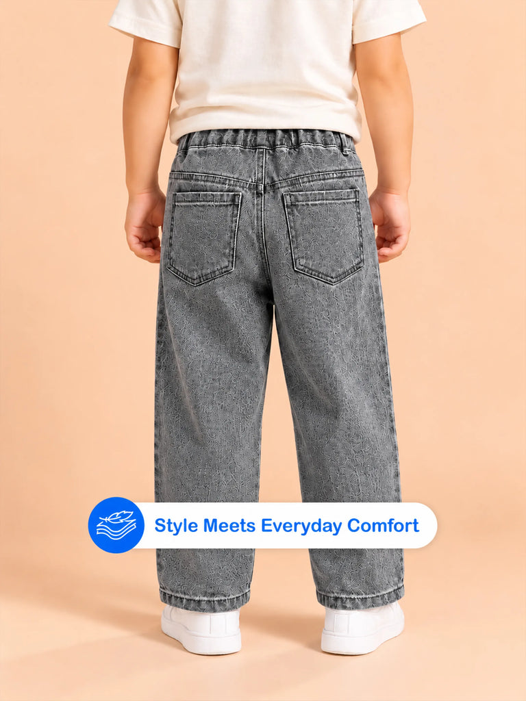 Unisex Denim Jeans – Grey Wide-Leg Casual Jeans with Elasticated Waist
