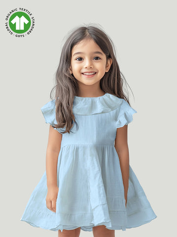 Light Linen Sky Blue Girls Frock | Blue