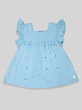 100% Bamboo Ultra-Soft Premium Fabric Baby Girl Frock with ruffled sleeves - Blue
