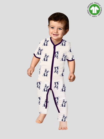 Kidbea 100% cotton fabric full sleeves & full Buttons romper | Dog | Blue