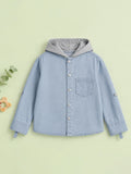 Boys Lightweight Denim Hooded Shirt Jacket - Light Blue
