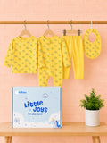 Organic Cotton Baby Gift Set – Lemon Print T-Shirt, Pyjama, Full Romper & Bib for 0–18 Months (4 Piece Set)