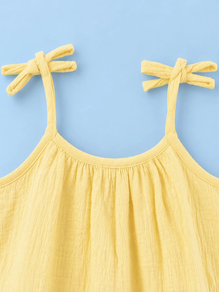 Organic Cotton Girls Sleeveless Summer Dress with Ruffle Hem - Yellow