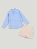 Light Organic Cotton Sky Blue Shirt & Beige Shorts Co-ord Set
