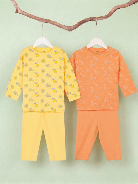 Organic Cotton Baby T-Shirt & Pyjama Set Pack of 2 – Lemon & Giraffe Print Full Sleeve