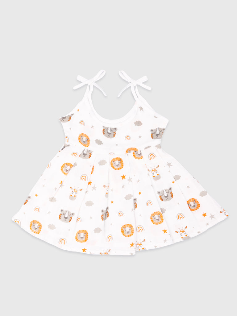 Kidbea Extra Soft Muslin Cotton Fabric Baby Girls Frock | Pack of 6 | Mickey, Tiger, Space, Rainbow, Butterfly and Cute Chick | Print May Vary