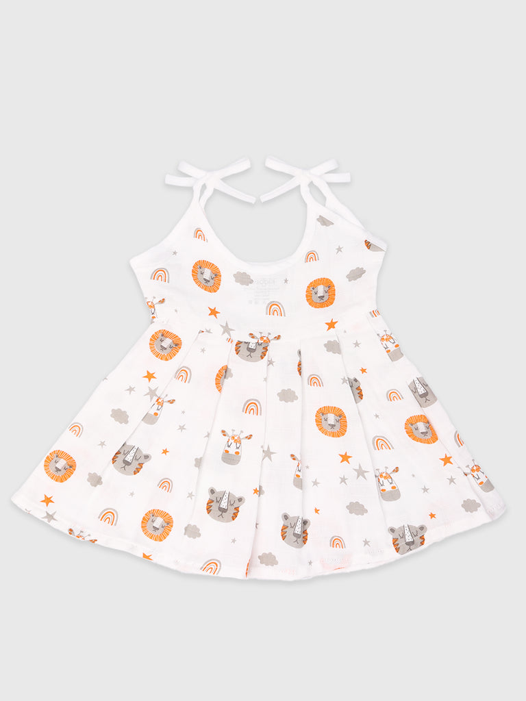 Kidbea Muslin Cotton fabric baby girls frock | Packof 4  | Tiger ,Rainbow, Space &  Butterfly | Print May Vary