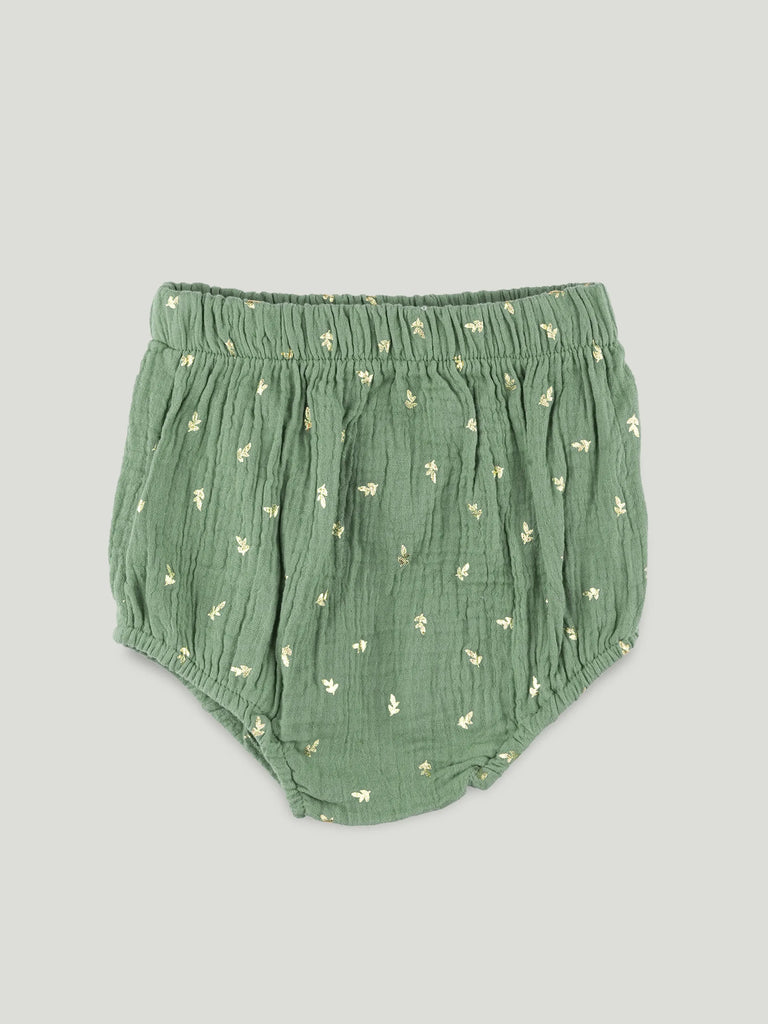 Girls Organic Cotton Sage Green Floral Print Dress & Bloomers Set with Headband