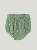 Girls Organic Cotton Sage Green Floral Print Dress & Bloomers Set with Headband