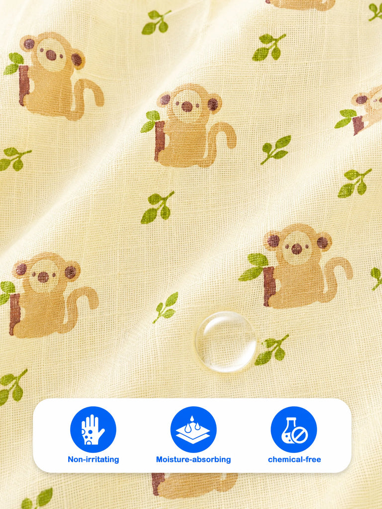 BambooTEC™ Bamboo Muslin Baby Jhabla – Monkey & Leaf Print