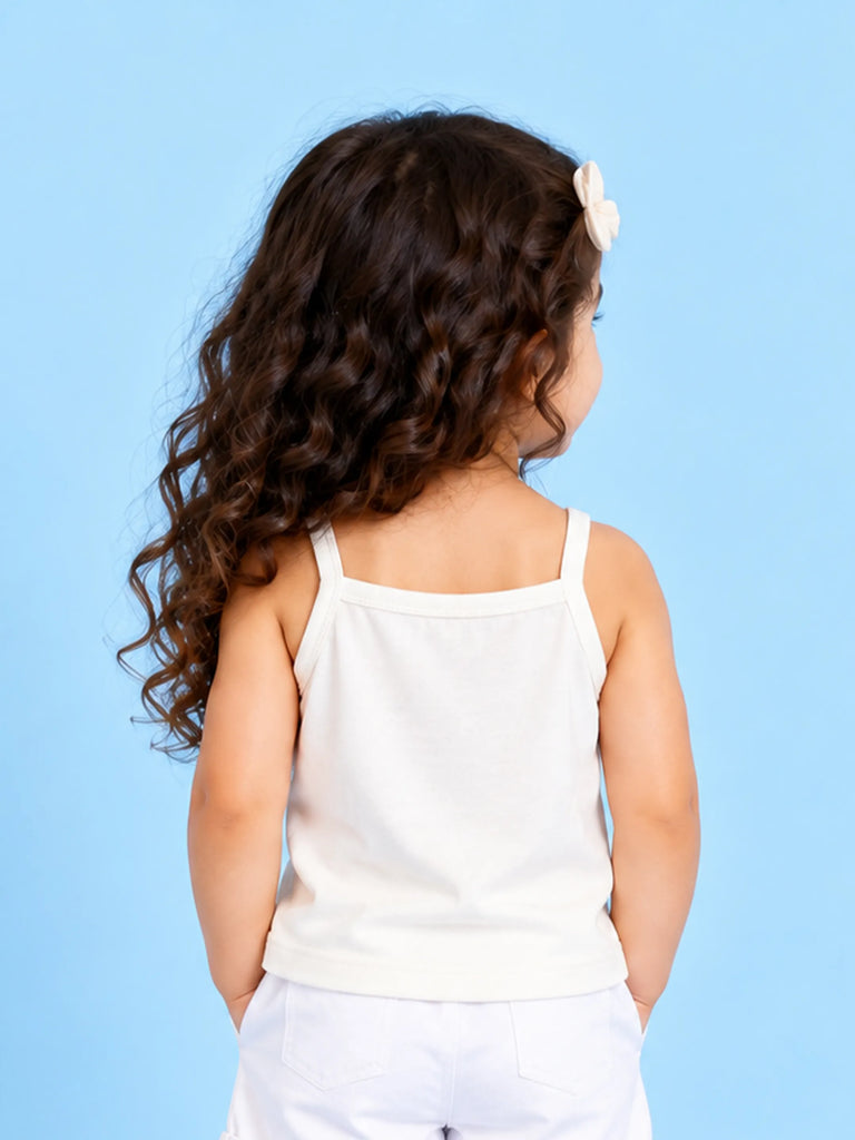 BambooTEC™ Bamboo Girls Camisole – White Sleeveless Ruffle Neck Camisole