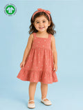 Girls Organic Cotton Coral Pink Dress with Matching Headband