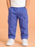 Unisex Blue Cotton Kids Cargo Jogger Pants – Comfortable Everyday Bottomwear
